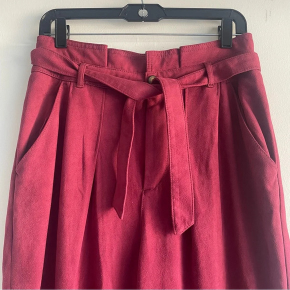 Free People Nightfall Paperbag Faux Suede Pants Wine Red 22364 - Picture 4 of 14